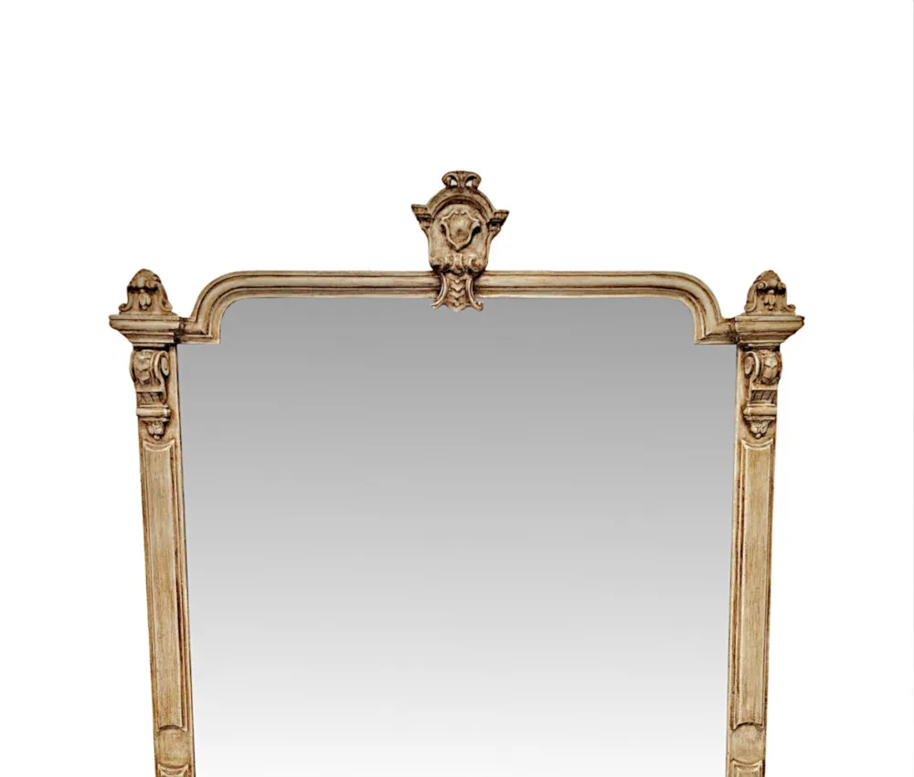 A Fabulous and Unusual Large 19th Century Overmantel Mirror with Distressed Painted Finish
