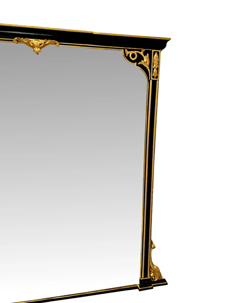 A Very Rare and Fine Large 19th Century Ebonised and Gilded Overmantel Mirror