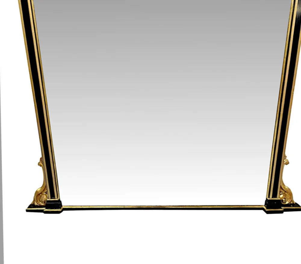 A Very Rare and Fine Large 19th Century Ebonised and Gilded Overmantel Mirror