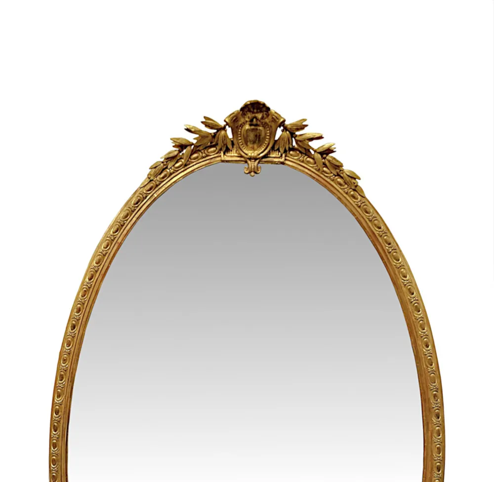 A Very Rare Large 19th Century Giltwood Oval Overmantel Mirror 