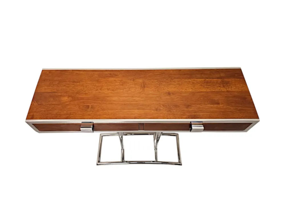 A Fabulous Hand Made Art Deco Design Walnut and Chrome Console Table