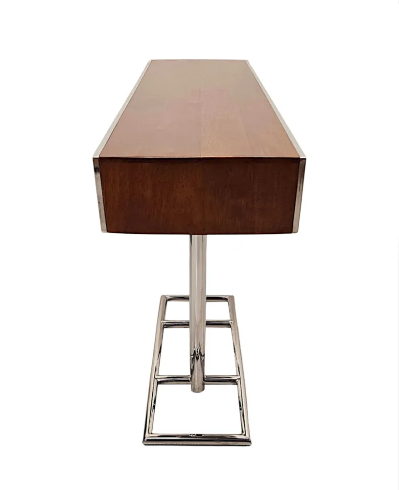 A Fabulous Hand Made Art Deco Design Walnut and Chrome Console Table