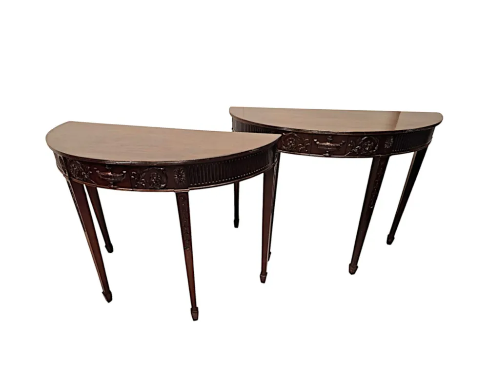 A Very Rare Pair of Late 19th Century Adams Design Demi-Lune Side or Console Tables