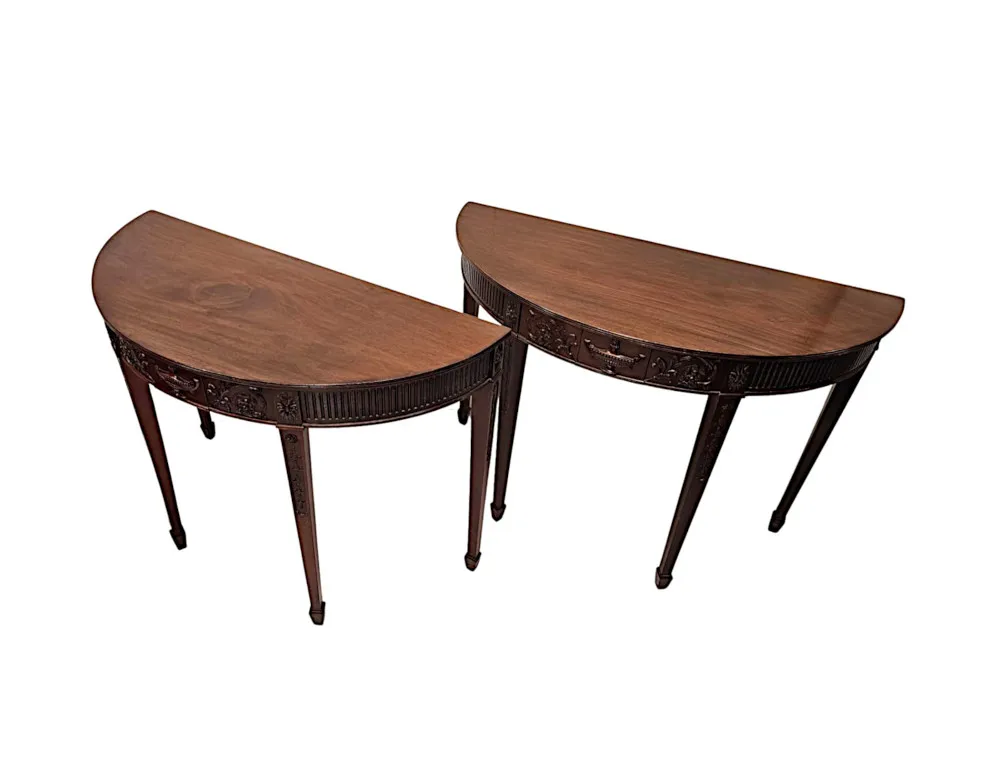 A Very Rare Pair of Late 19th Century Adams Design Demi-Lune Side or Console Tables