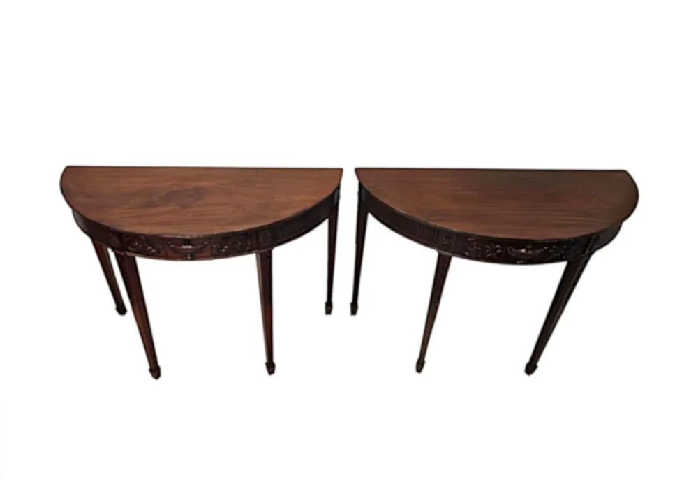 A Very Rare Pair of Late 19th Century Adams Design Demi-Lune Side or Console Tables