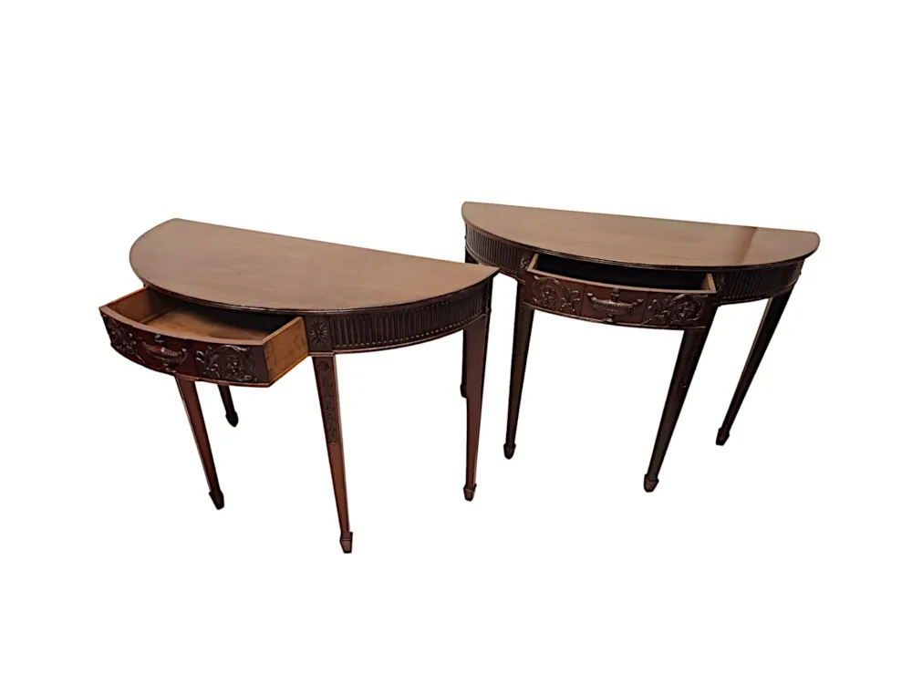 A Very Rare Pair of Late 19th Century Adams Design Demi-Lune Side or Console Tables