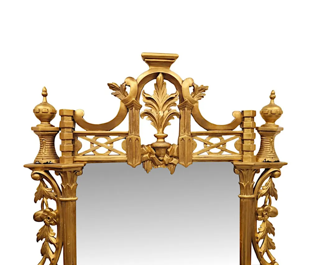 A Very Rare 19th Century Chinese Chippendale Style Giltwood Hall or Pier or Overmantel Mirror