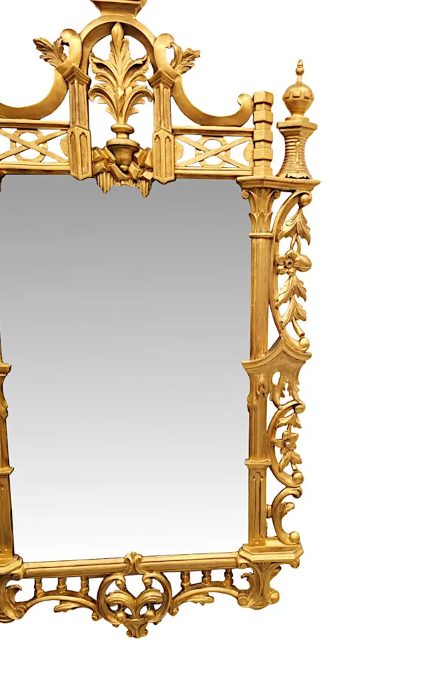 A Very Rare 19th Century Chinese Chippendale Style Giltwood Hall or Pier or Overmantel Mirror