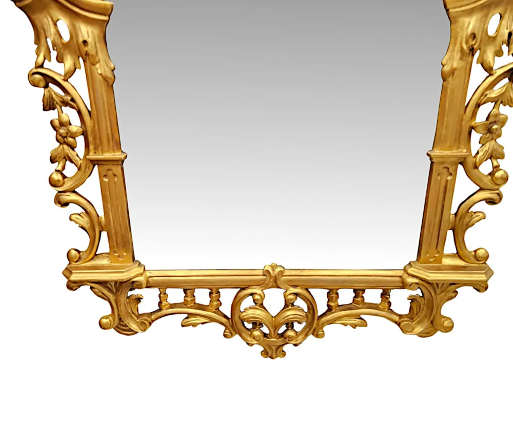 A Very Rare 19th Century Chinese Chippendale Style Giltwood Hall or Pier or Overmantel Mirror