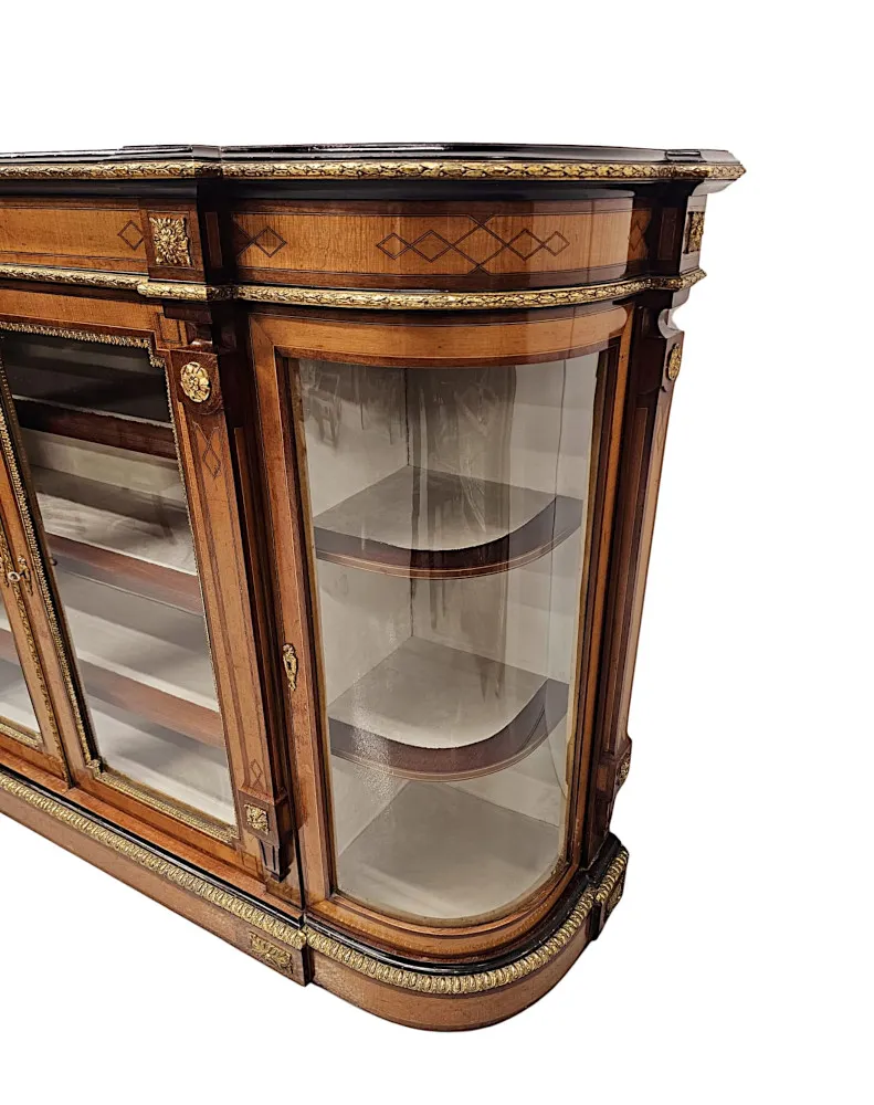 A Very Fine 19th Century Inlaid Fiddle Back Mahogany and Burl Amboyna Topped Credenza with Ormolu Mounts