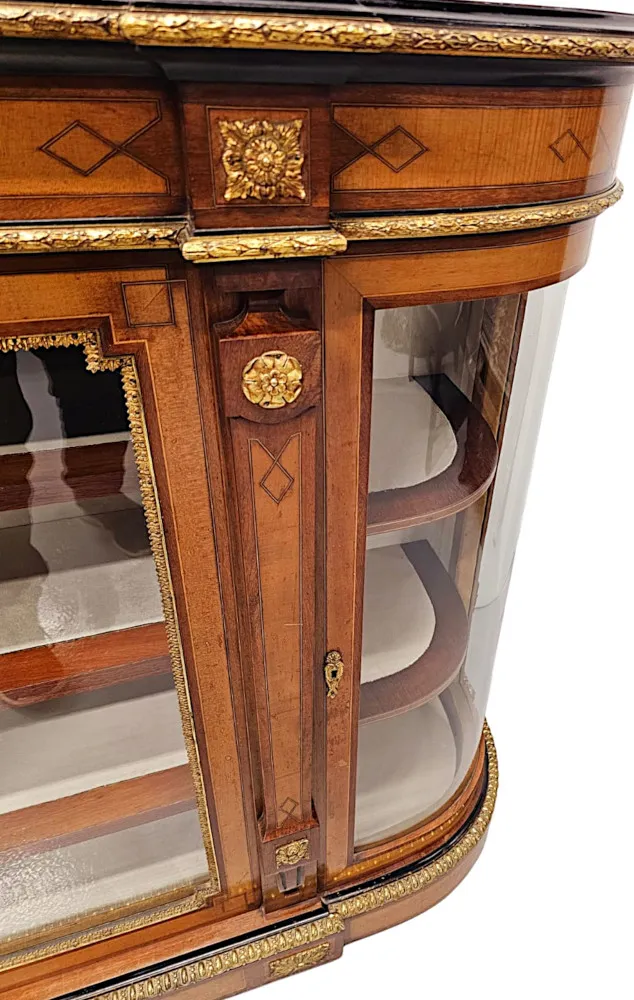 A Very Fine 19th Century Inlaid Fiddle Back Mahogany and Burl Amboyna Topped Credenza with Ormolu Mounts