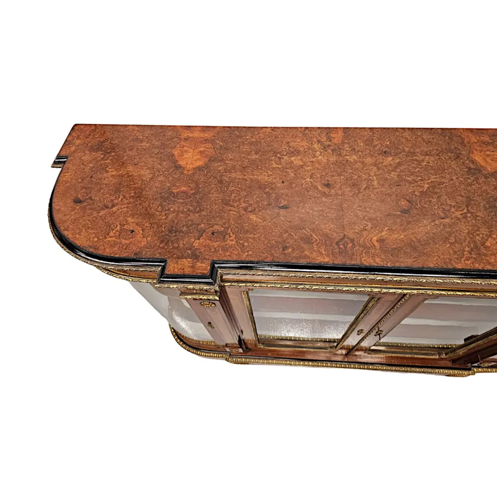 A Very Fine 19th Century Inlaid Fiddle Back Mahogany and Burl Amboyna Topped Credenza with Ormolu Mounts