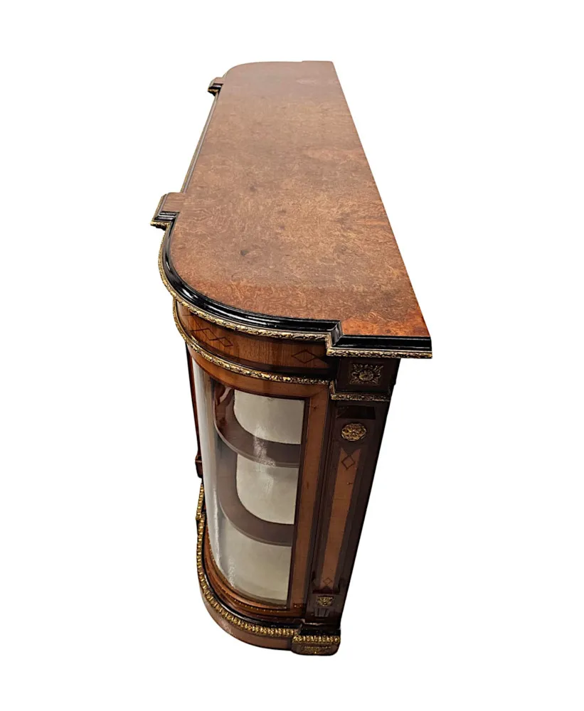 A Very Fine 19th Century Inlaid Fiddle Back Mahogany and Burl Amboyna Topped Credenza with Ormolu Mounts
