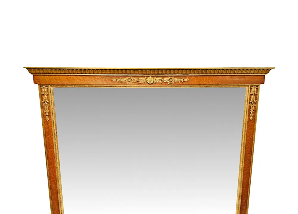  A Very Rare Large 19th Century Birds Eye Maple and Giltwood Overmantel Mirror