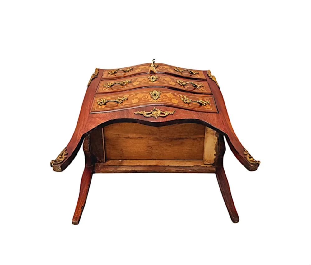  A Stunning Late 19th Century Marquetry Inlaid Marble Top Chest of Drawers