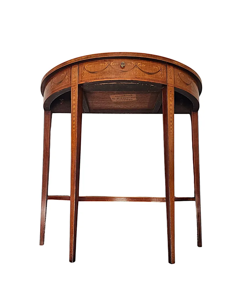 A Very Rare Edwardian Marquetry Inlaid Demilune Hall or Console Table attributed to London Maker 'Edward and Roberts'