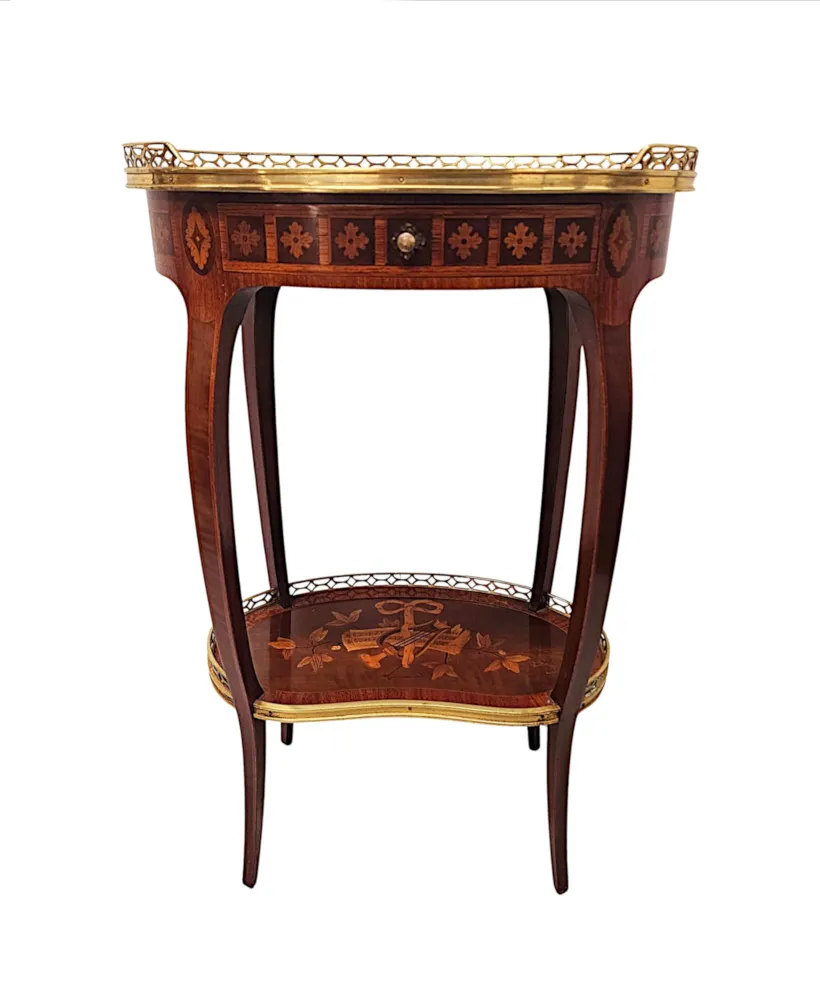 A Very Rare Early 20th Century Marquetry Inlaid Mahogany and Rosewood Lamp or Occasional Table Labelled 'Haentges Freres, Paris'