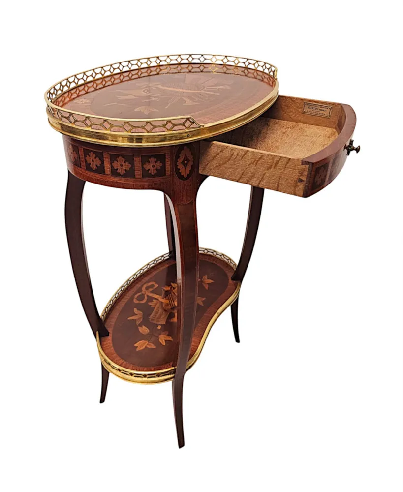 A Very Rare Early 20th Century Marquetry Inlaid Mahogany and Rosewood Lamp or Occasional Table Labelled 'Haentges Freres, Paris'