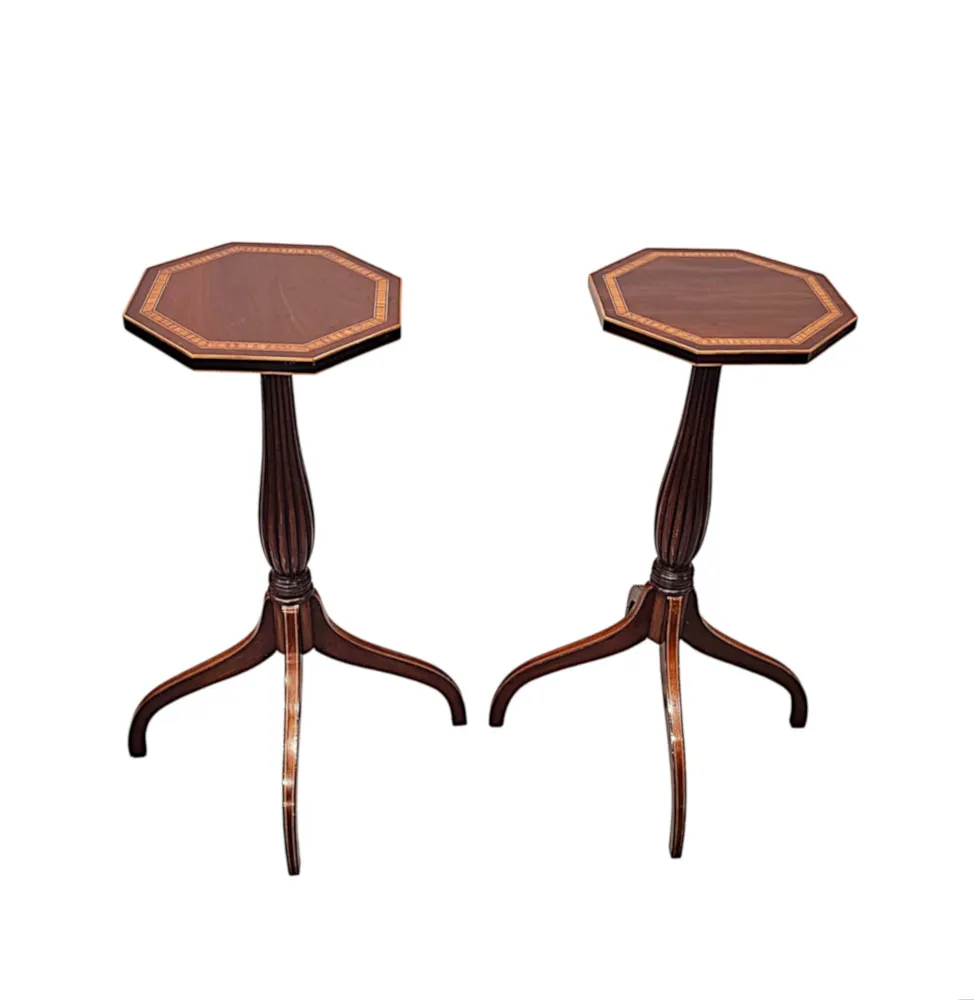 A Very Rare Pair of Edwardian Inlaid Tall Wine Tables