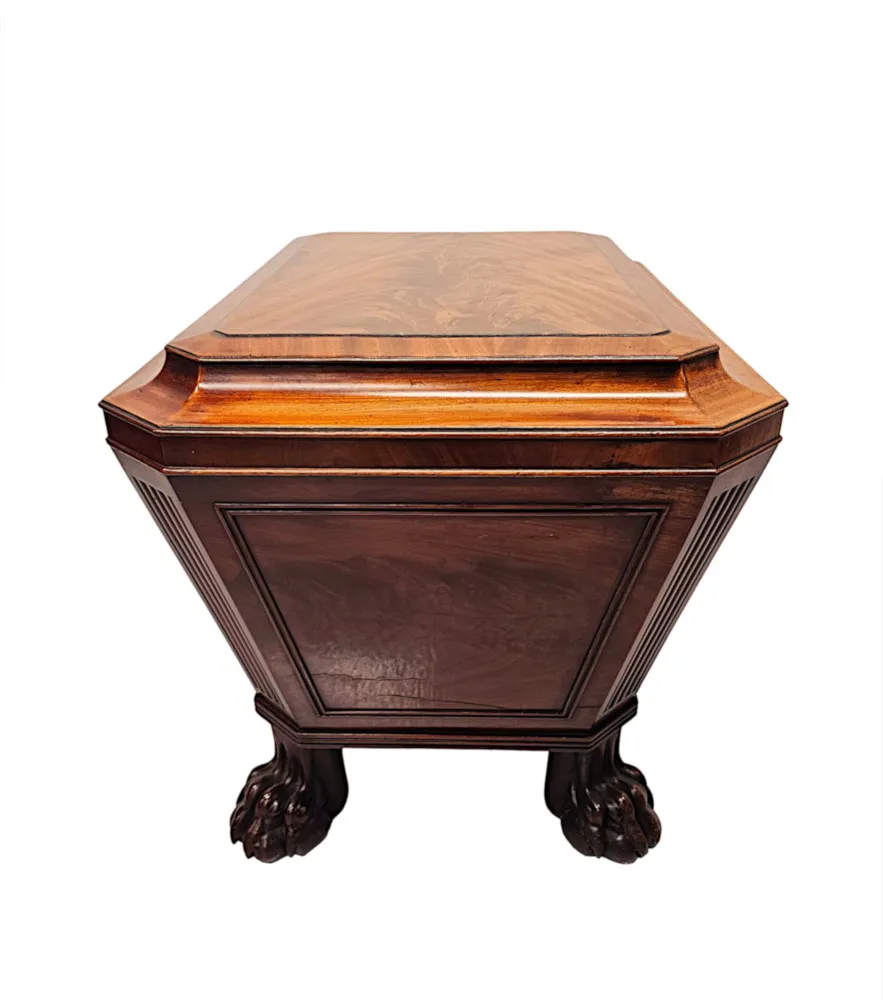 A Very Fine Early 19th Century Irish Sarcophagus Shaped Cellarette or Wine Cooler on Paw Foot