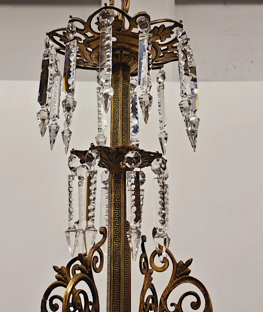 A Very Rare Large 19th Century French Gilt Bronze and Crystal Eight Branch Rewired Gasolier