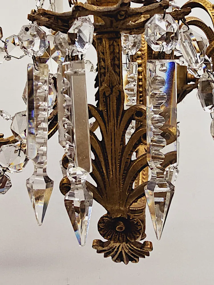 A Very Rare Large 19th Century French Gilt Bronze and Crystal Eight Branch Rewired Gasolier