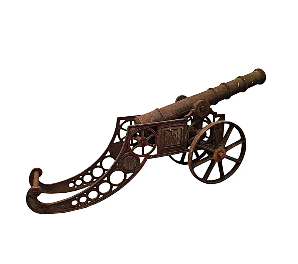 A Very Rare Pair of Mid 20th Century Heavy Cast Iron Garden Cannons