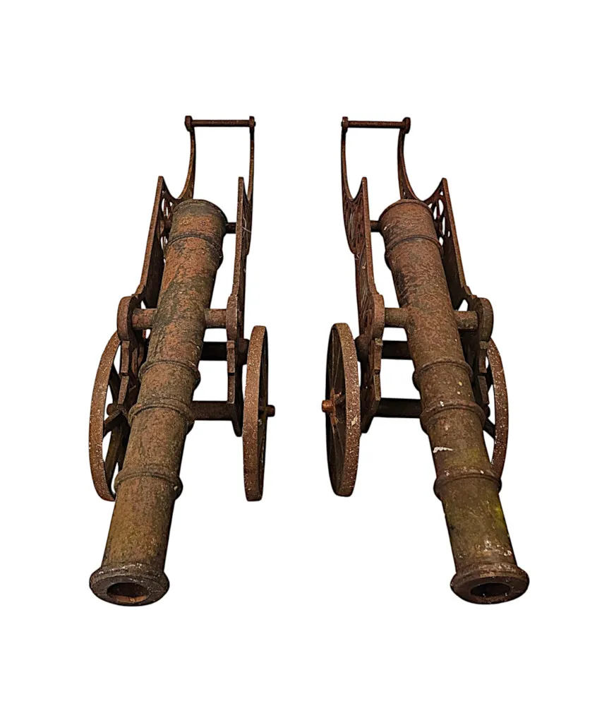 A Very Rare Pair of Mid 20th Century Heavy Cast Iron Garden Cannons