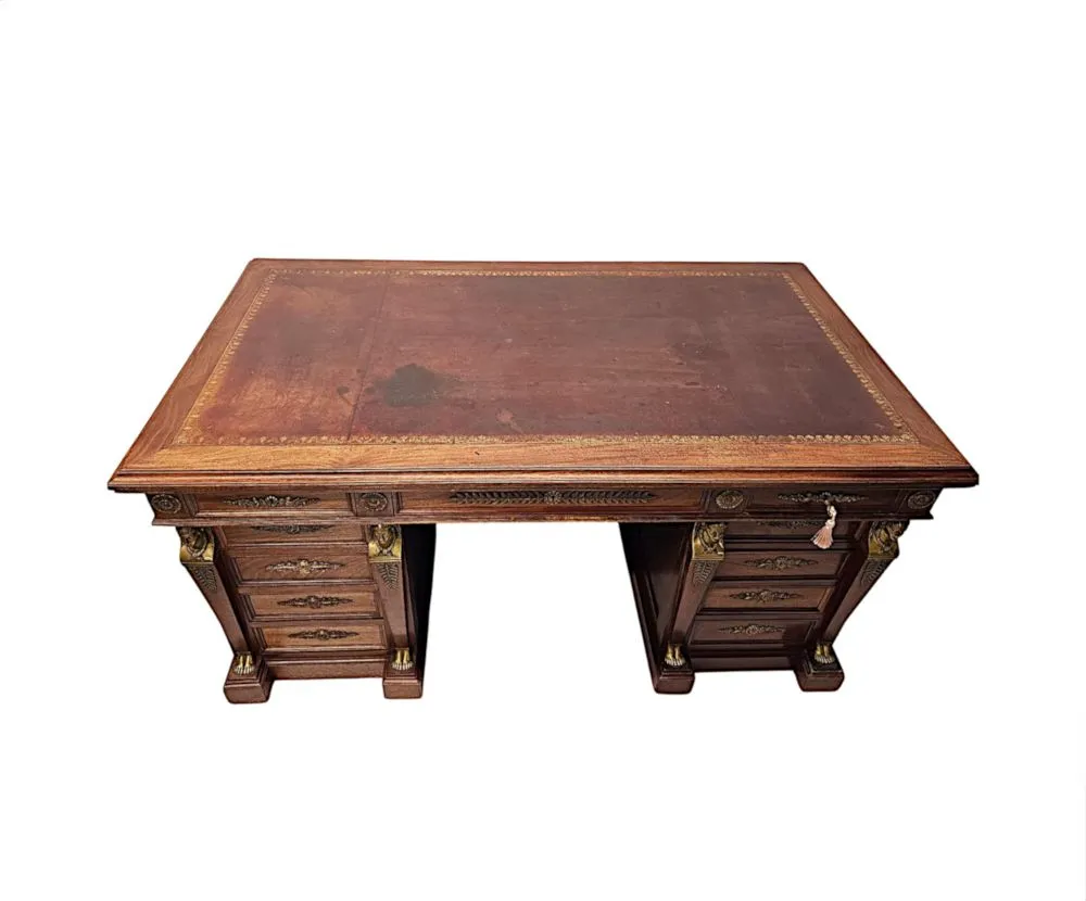A Fabulous 19th Century French Empire Style Office Desk with Ormolu Mounts by Saddier et Ses Fils Paris