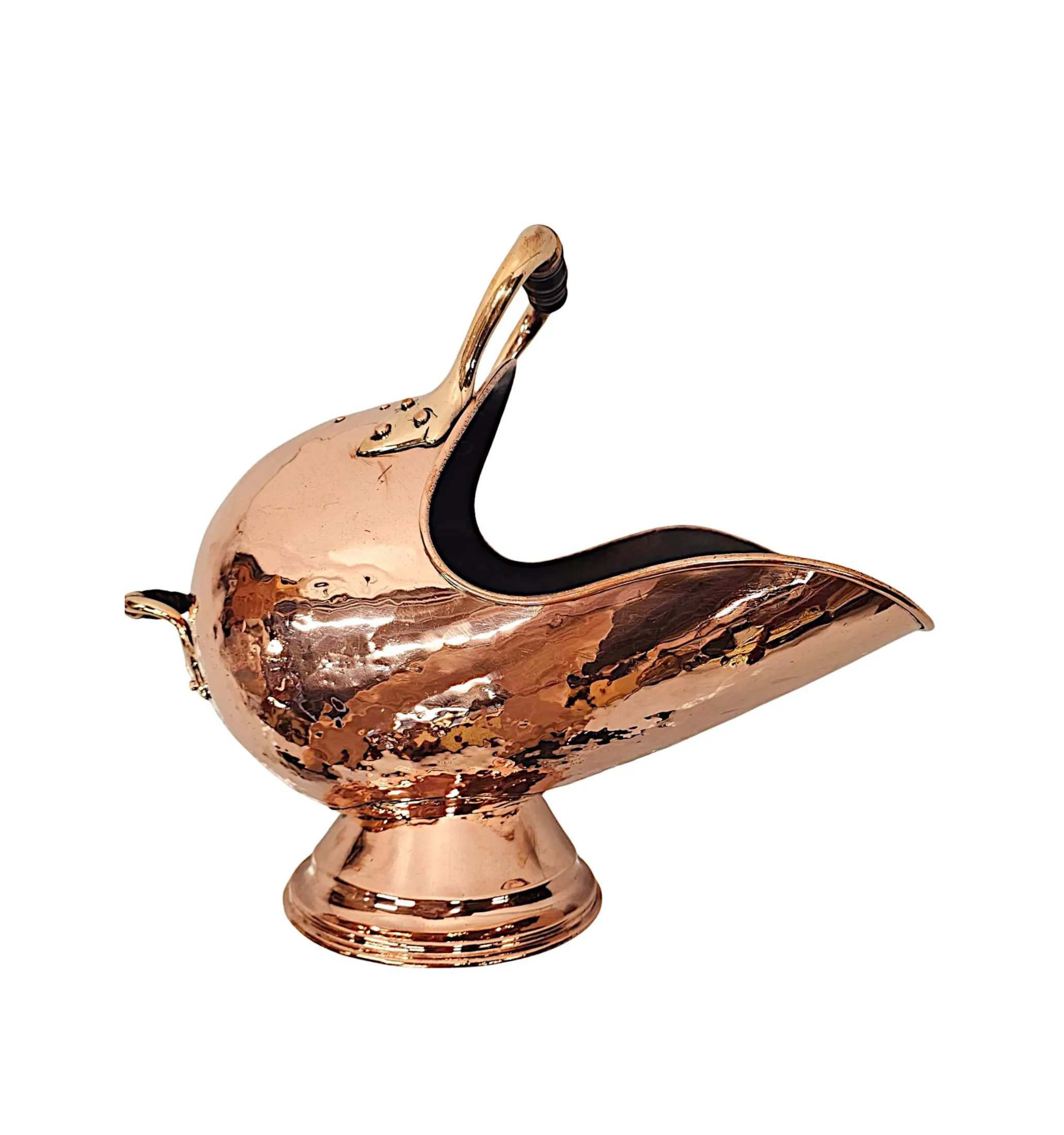 A Fabulous 19th Century Polished Copper and Brass Helmet Coal Scuttle 