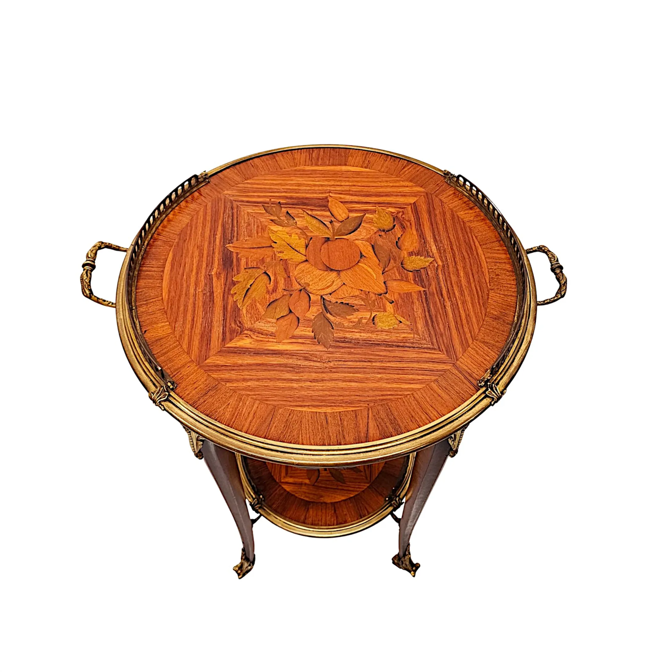 A Fabulous Pair of 20th Century Marquetry Inlaid Occasional Tables with Ormolu Mounts