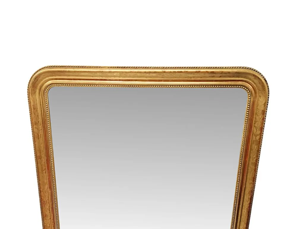  A Lovely 19th Century Large Size Giltwood Overmantel Mirror With Floral Embossed Detail