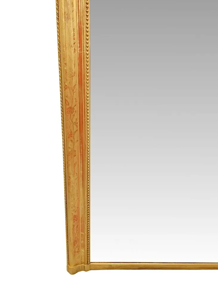  A Lovely 19th Century Large Size Giltwood Overmantel Mirror With Floral Embossed Detail