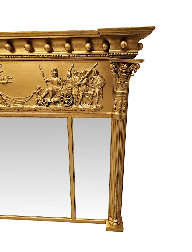 A Stunning 19th Century Giltwood Tryptych Glass Overmantel Mirror