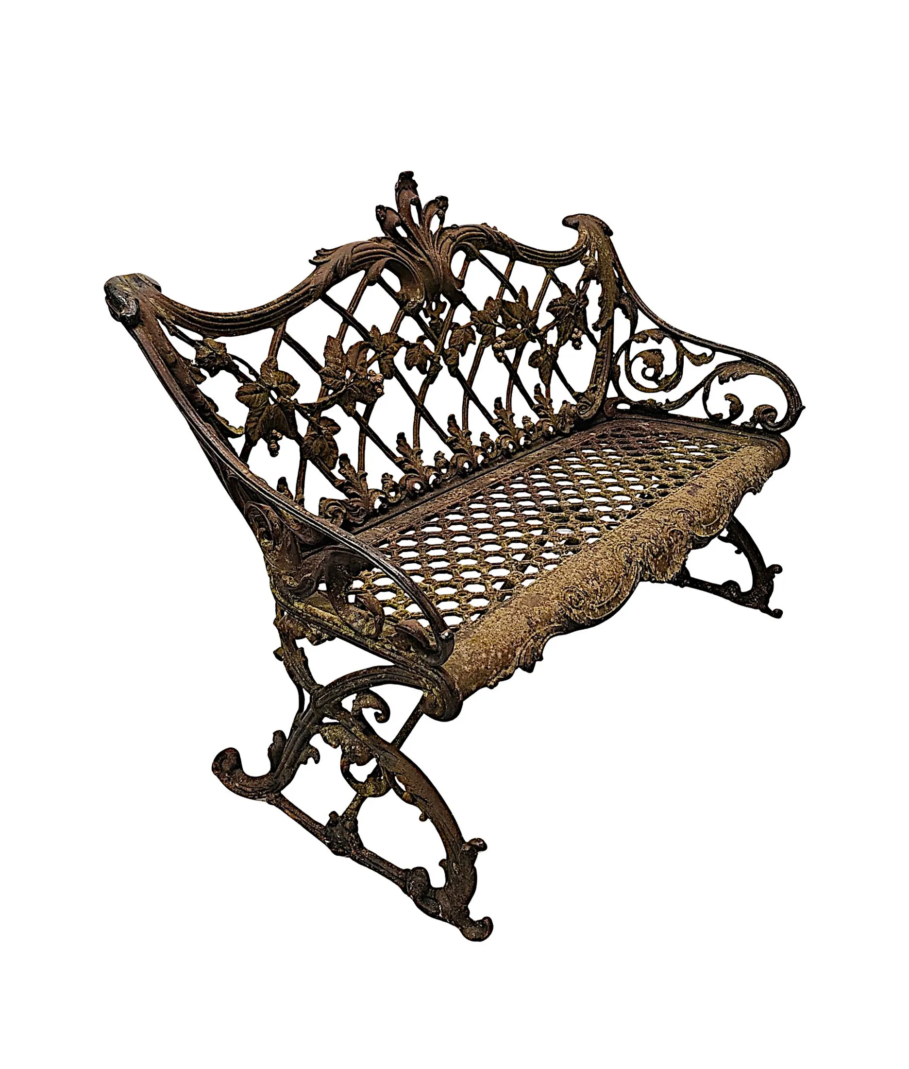  A Very Rare 19th Century Cast Iron Two Seater Bench with Grape and Vine Detail