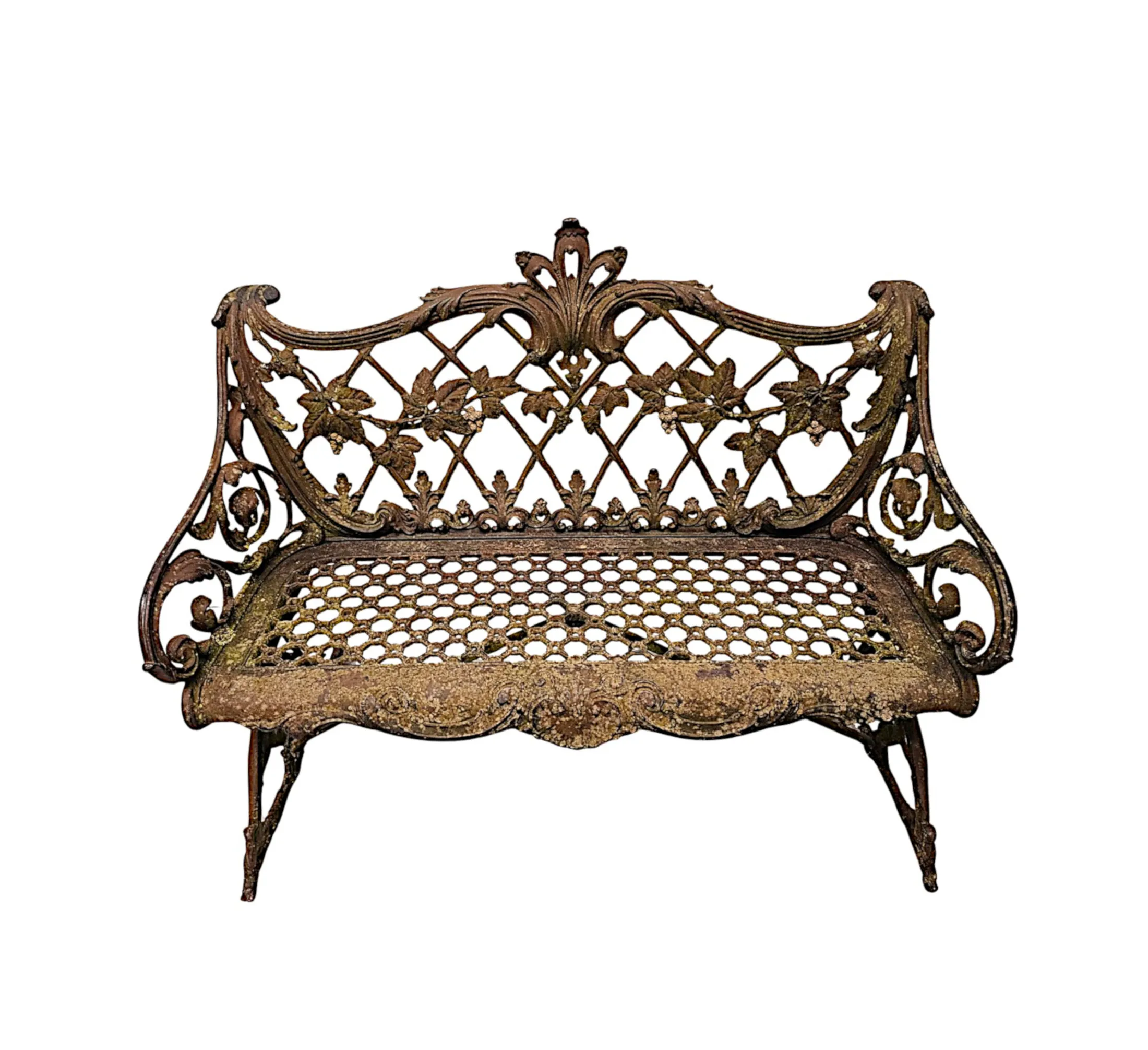  A Very Rare 19th Century Cast Iron Two Seater Bench with Grape and Vine Detail