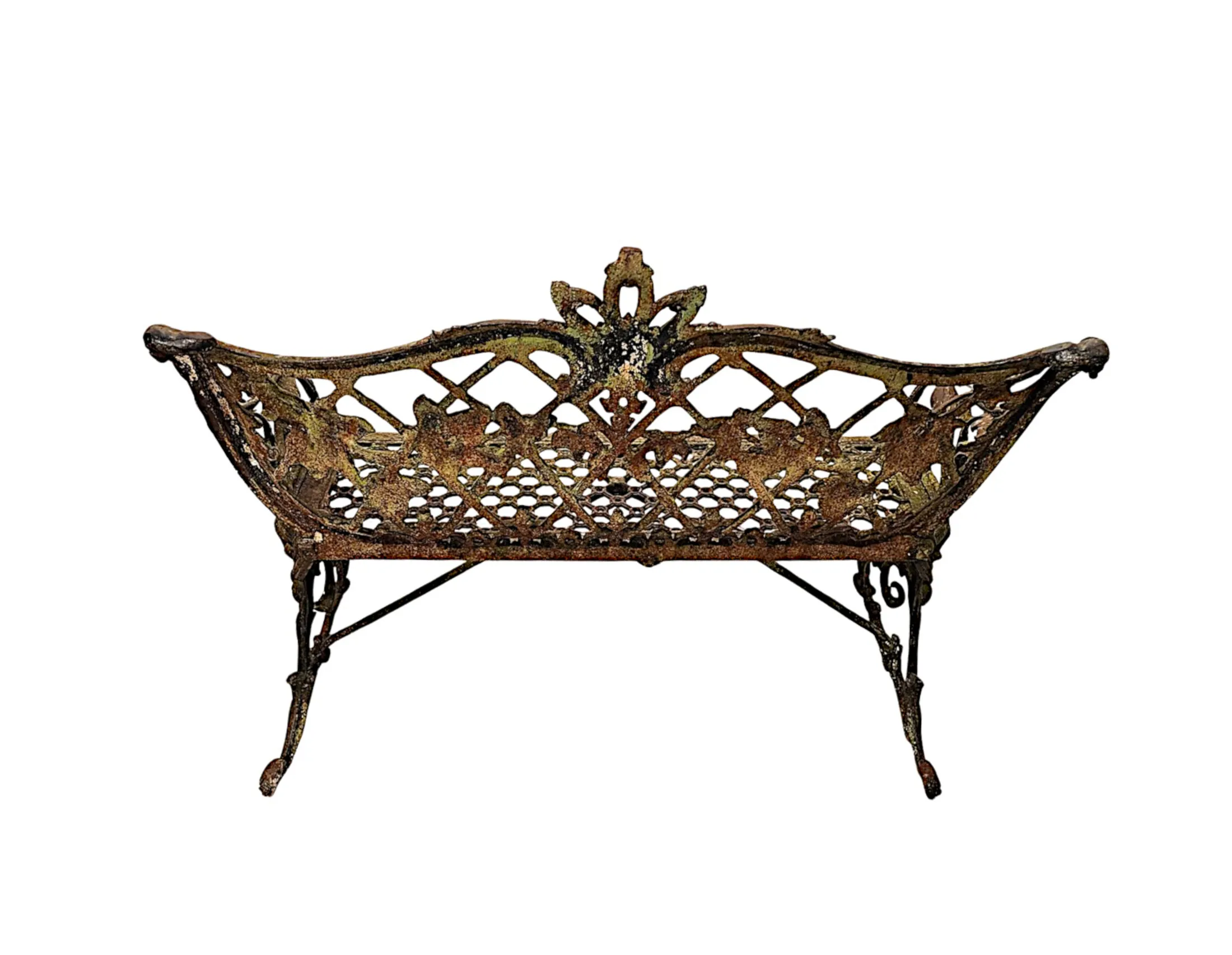  A Very Rare 19th Century Cast Iron Two Seater Bench with Grape and Vine Detail