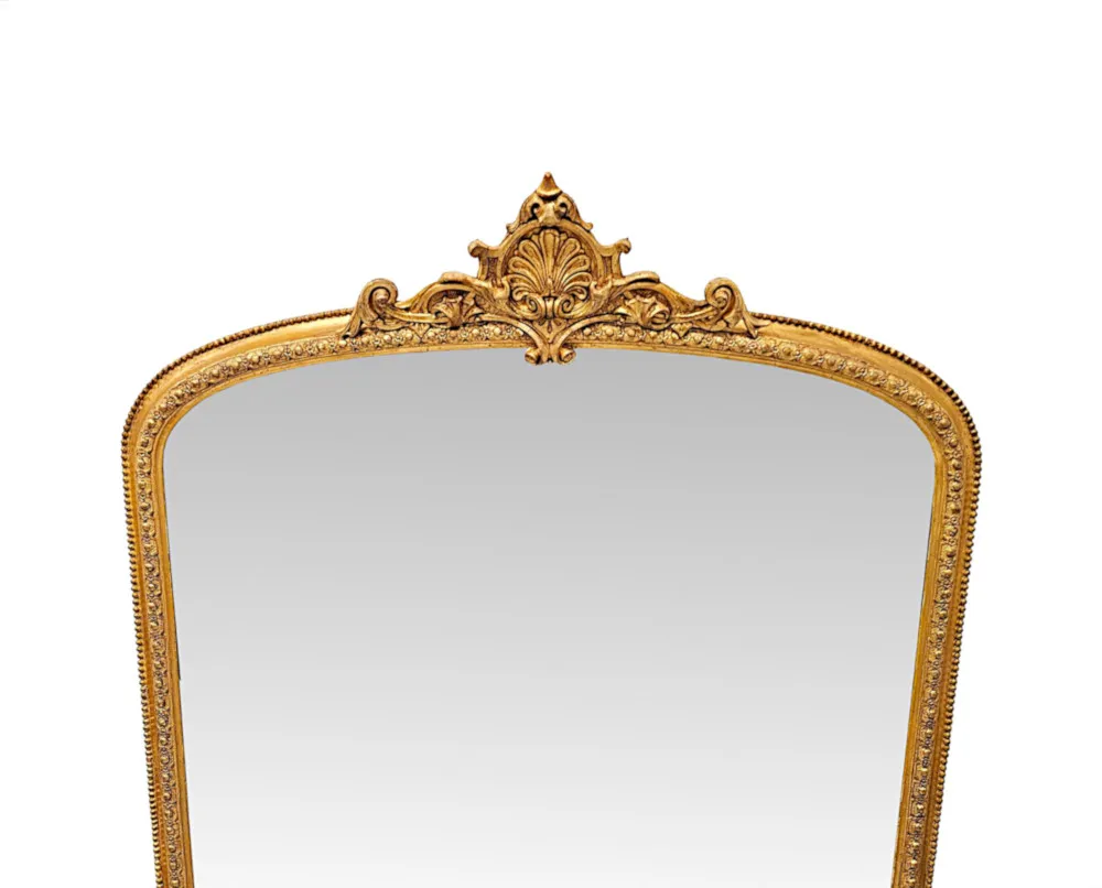 A Very Fine  Large 19th Century Archtop Giltwood Overmantel Mirror With Central Cartouche
