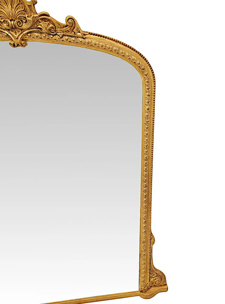 A Very Fine  Large 19th Century Archtop Giltwood Overmantel Mirror With Central Cartouche