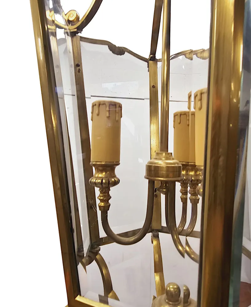A Fabulous Large 20th Century Brass Lantern with Bevelled Glass
