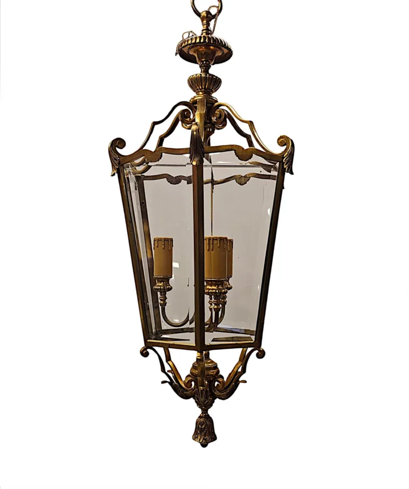 A Fabulous Large 20th Century Brass Lantern with Bevelled Glass