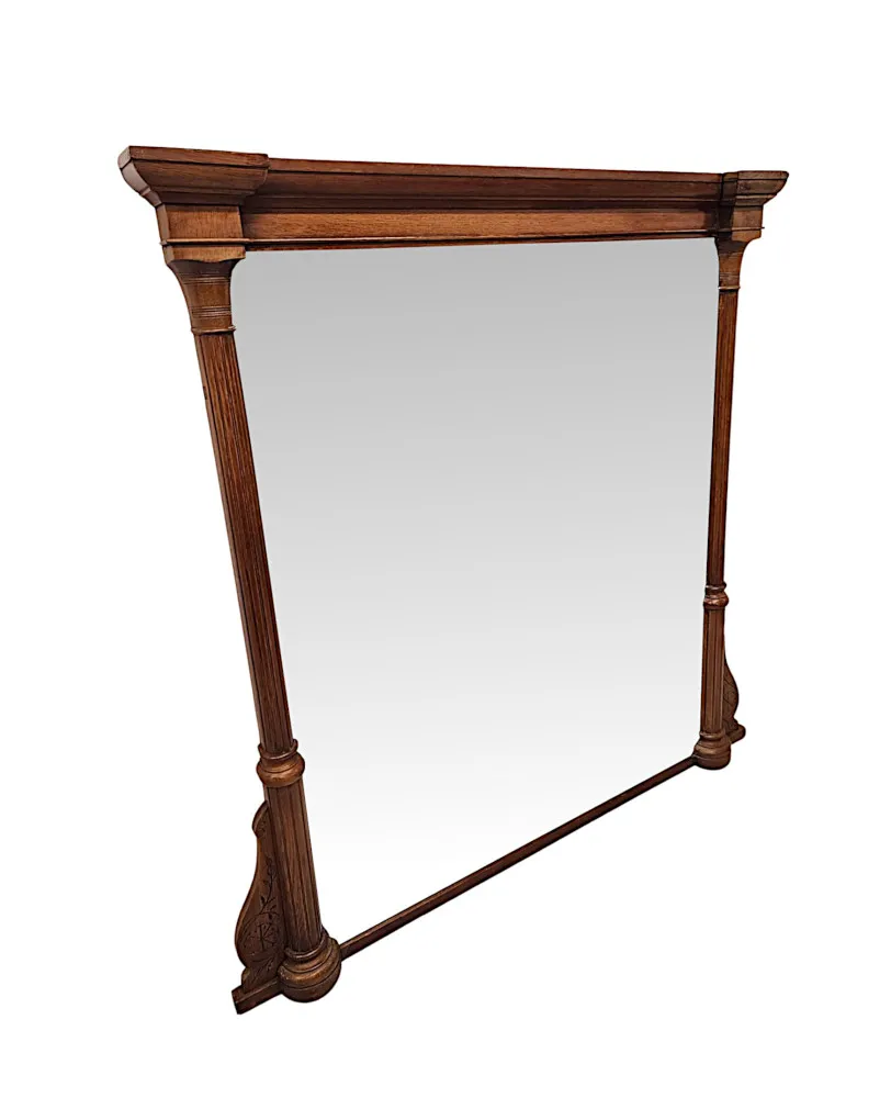 A Lovely Unusual 19th Century Solid Oak Framed Large Size Overmantel Mirror