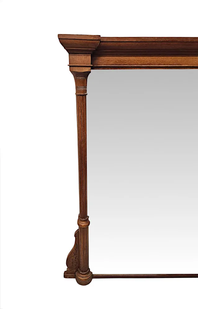 A Lovely Unusual 19th Century Solid Oak Framed Large Size Overmantel Mirror