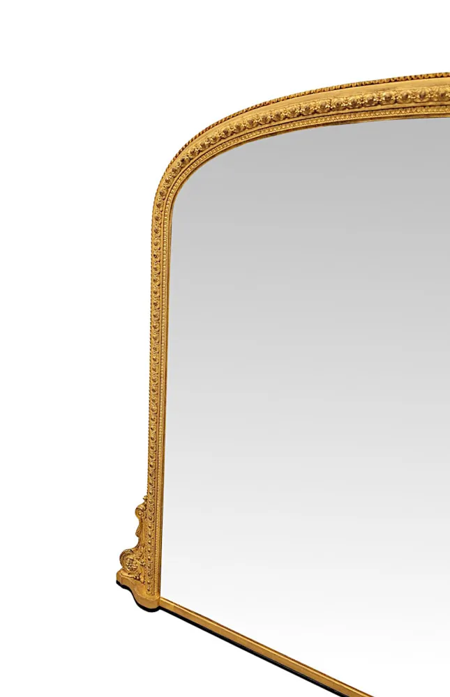 A Very Fine 19th Century Giltwood Simple Design Giltwood Overmantel Archtop Mirror