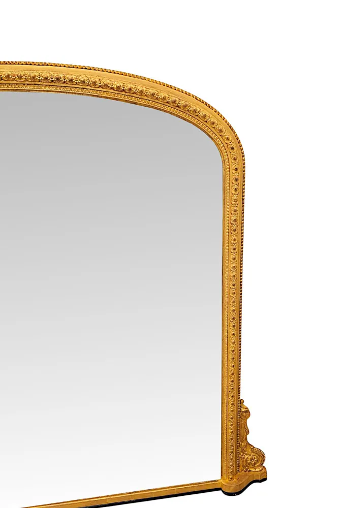 A Very Fine 19th Century Giltwood Simple Design Giltwood Overmantel Archtop Mirror