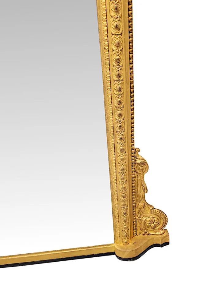 A Very Fine 19th Century Giltwood Simple Design Giltwood Overmantel Archtop Mirror