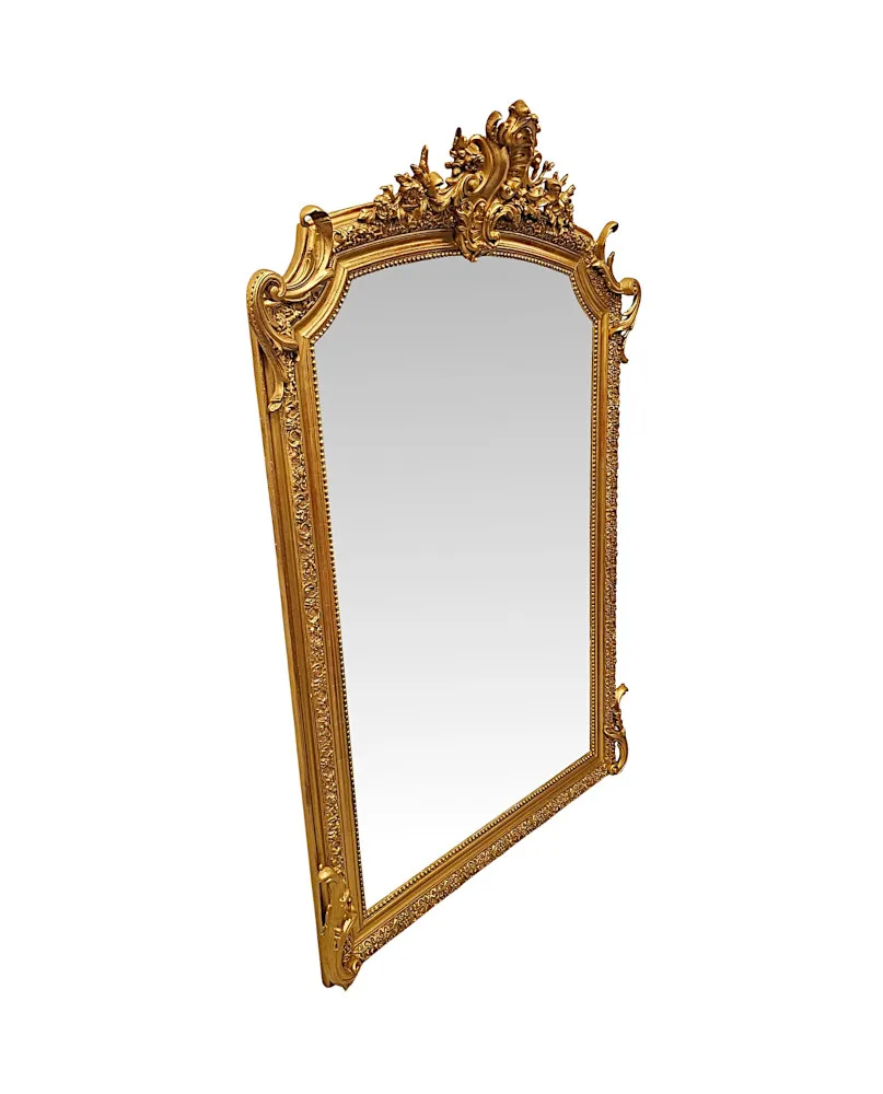 A Fabulous  Large 19th Century Giltwood Hall or Overmantel Mirror with Bevelled Glass