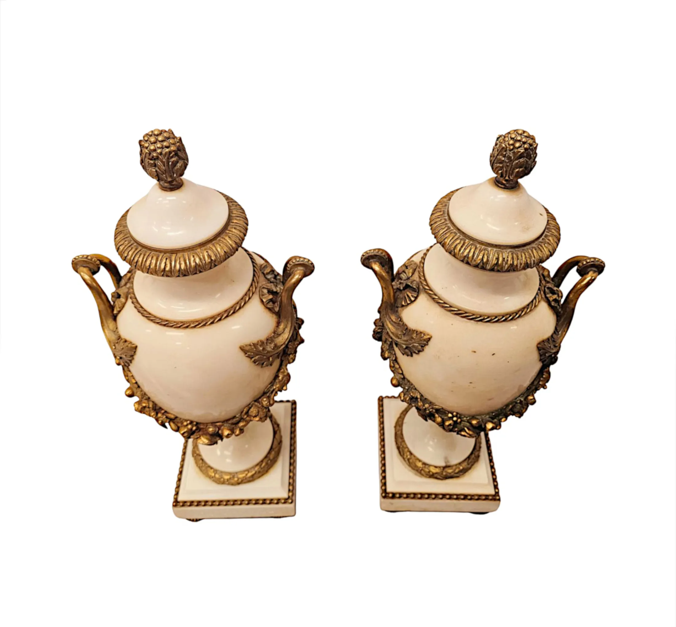 A Very Fine Pair of 19th Century Large Size Marble Cassolettes with Ormolu Mounts