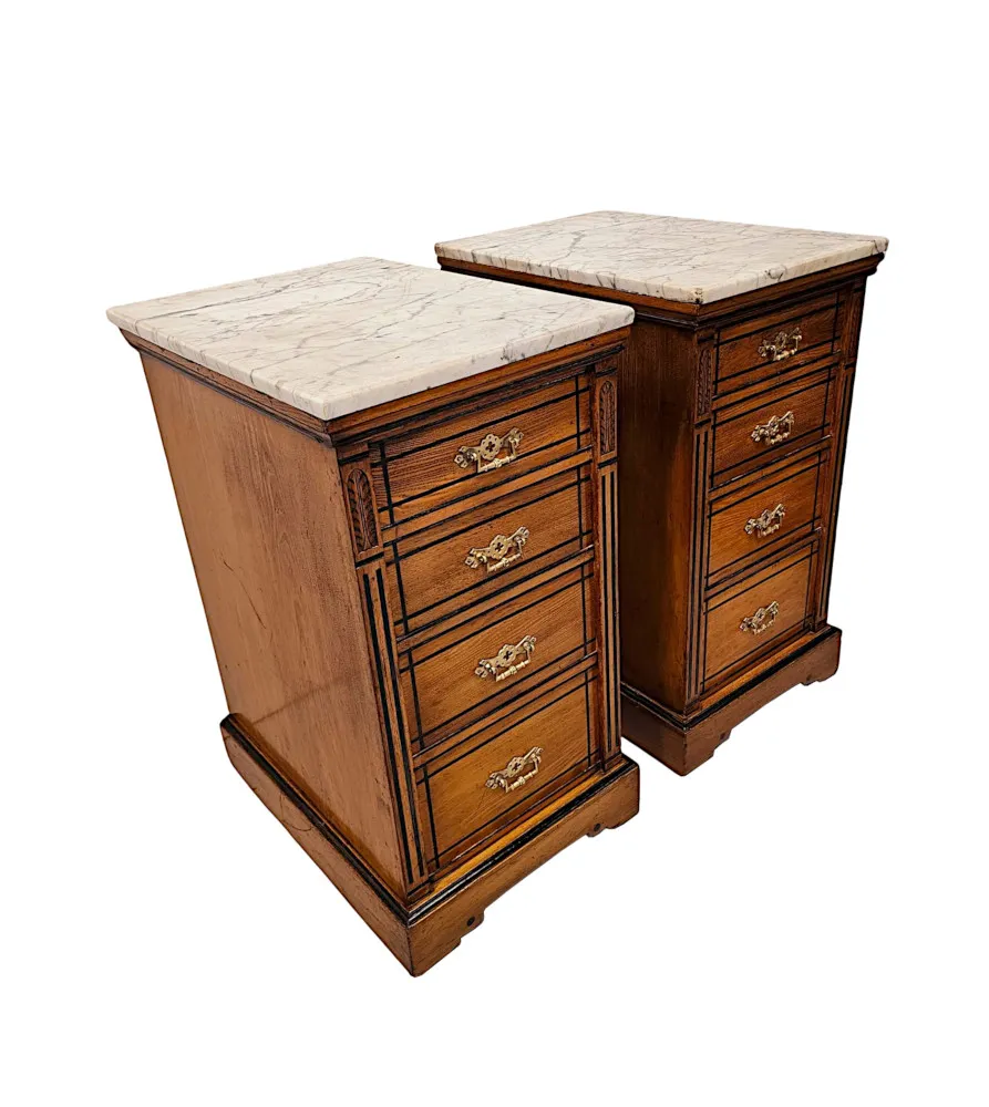 A Very Fine Pair of 19th Century Marble Top Bedside Chests