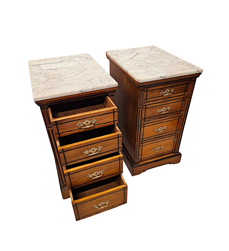 A Very Fine Pair of 19th Century Marble Top Bedside Chests